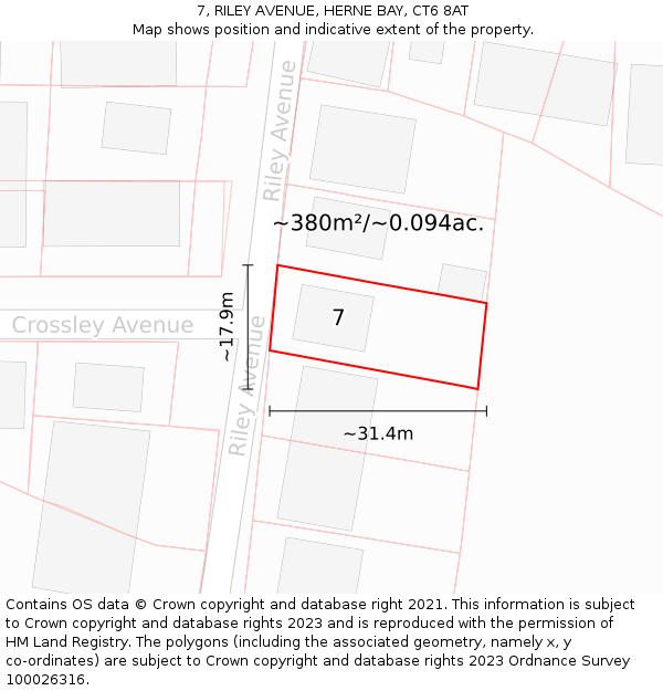 7, RILEY AVENUE, HERNE BAY, CT6 8AT: Plot and title map