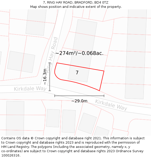 7, RING HAY ROAD, BRADFORD, BD4 0TZ: Plot and title map