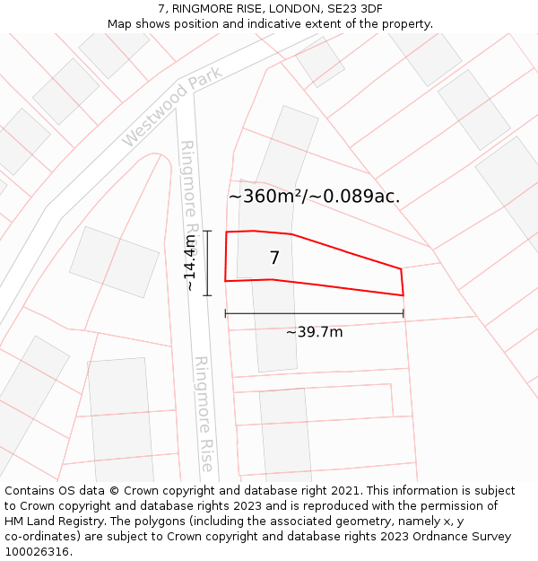 7, RINGMORE RISE, LONDON, SE23 3DF: Plot and title map