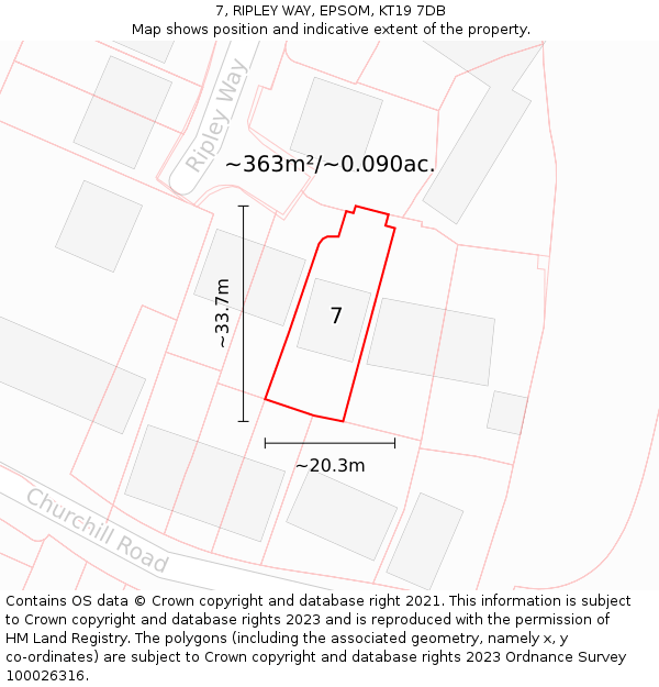 7, RIPLEY WAY, EPSOM, KT19 7DB: Plot and title map