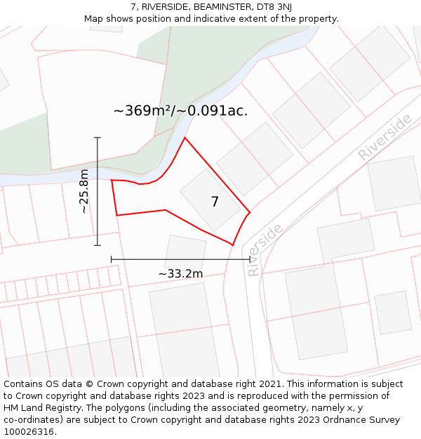 7, RIVERSIDE, BEAMINSTER, DT8 3NJ: Plot and title map