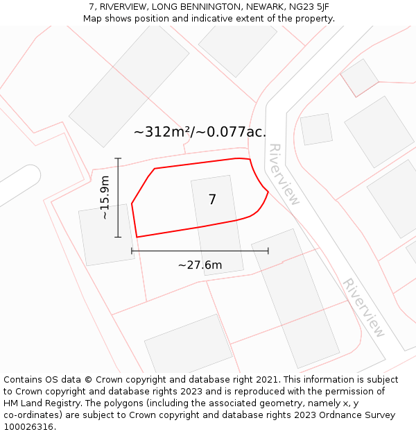 7, RIVERVIEW, LONG BENNINGTON, NEWARK, NG23 5JF: Plot and title map