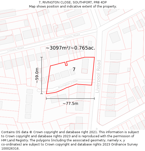 7, RIVINGTON CLOSE, SOUTHPORT, PR8 4DP: Plot and title map