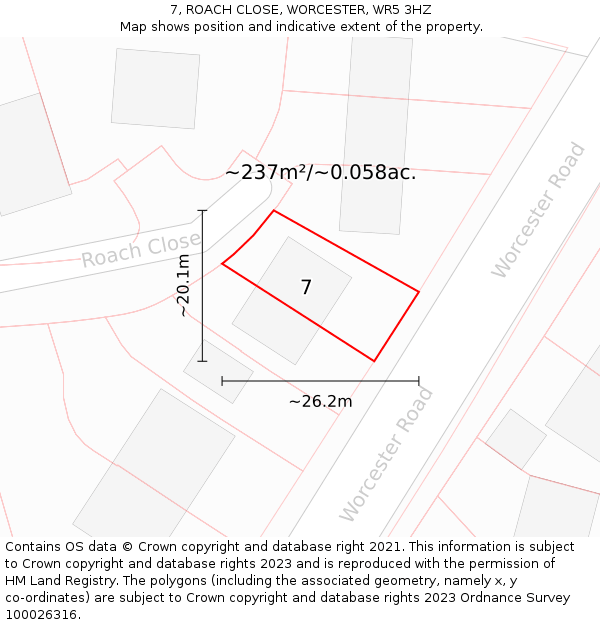 7, ROACH CLOSE, WORCESTER, WR5 3HZ: Plot and title map