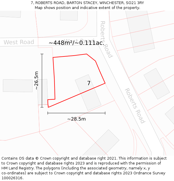 7, ROBERTS ROAD, BARTON STACEY, WINCHESTER, SO21 3RY: Plot and title map