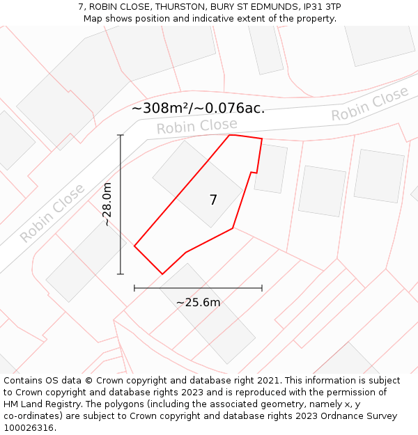 7, ROBIN CLOSE, THURSTON, BURY ST EDMUNDS, IP31 3TP: Plot and title map