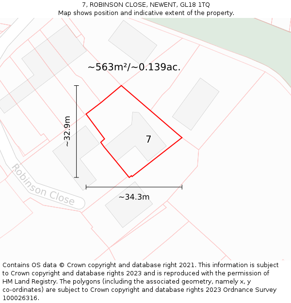 7, ROBINSON CLOSE, NEWENT, GL18 1TQ: Plot and title map