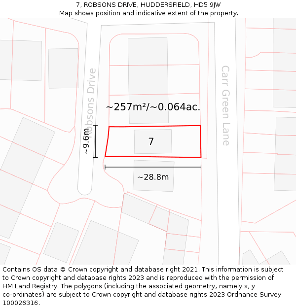 7, ROBSONS DRIVE, HUDDERSFIELD, HD5 9JW: Plot and title map