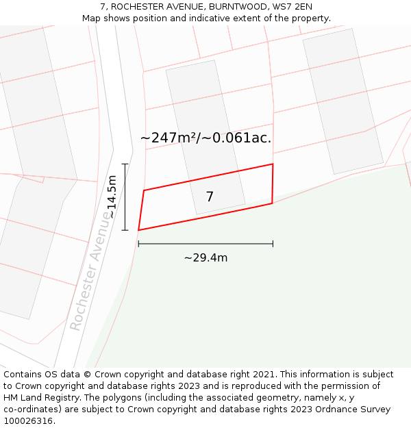 7, ROCHESTER AVENUE, BURNTWOOD, WS7 2EN: Plot and title map