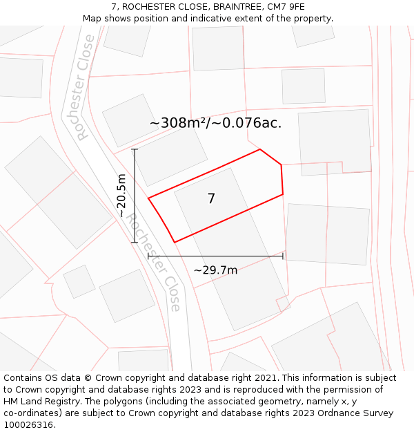 7, ROCHESTER CLOSE, BRAINTREE, CM7 9FE: Plot and title map