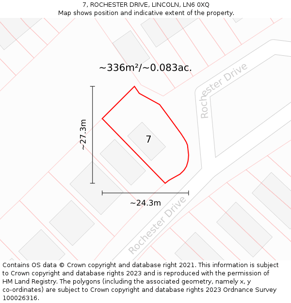 7, ROCHESTER DRIVE, LINCOLN, LN6 0XQ: Plot and title map