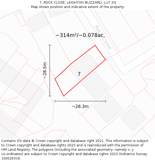 7, ROCK CLOSE, LEIGHTON BUZZARD, LU7 2YJ: Plot and title map