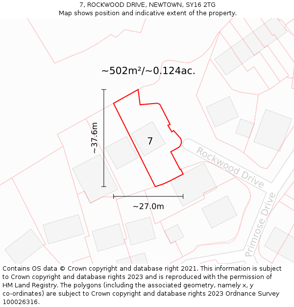 7, ROCKWOOD DRIVE, NEWTOWN, SY16 2TG: Plot and title map