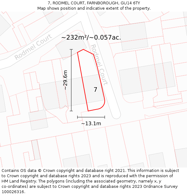 7, RODMEL COURT, FARNBOROUGH, GU14 6TY: Plot and title map