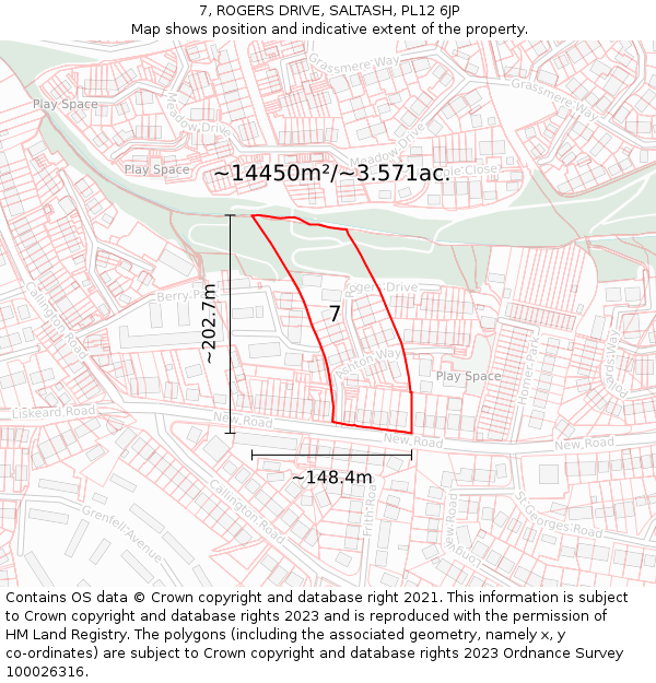 7, ROGERS DRIVE, SALTASH, PL12 6JP: Plot and title map