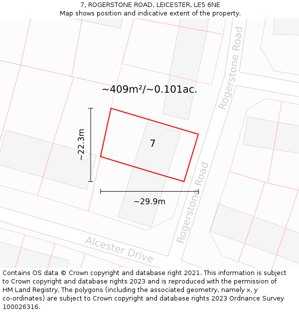 7, ROGERSTONE ROAD, LEICESTER, LE5 6NE: Plot and title map