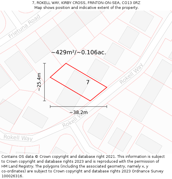 7, ROKELL WAY, KIRBY CROSS, FRINTON-ON-SEA, CO13 0RZ: Plot and title map