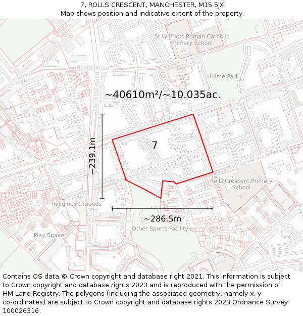 7, ROLLS CRESCENT, MANCHESTER, M15 5JX: Plot and title map