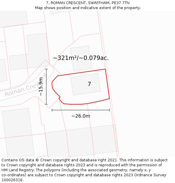 7, ROMAN CRESCENT, SWAFFHAM, PE37 7TN: Plot and title map