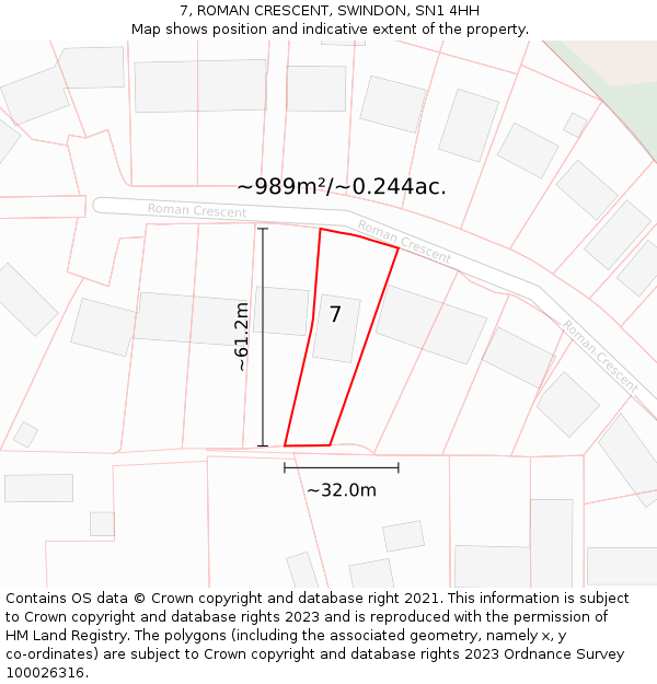 7, ROMAN CRESCENT, SWINDON, SN1 4HH: Plot and title map