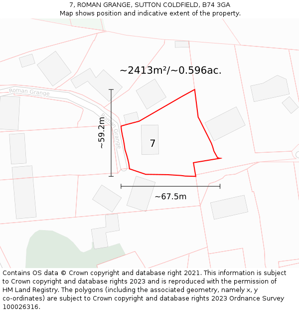 7, ROMAN GRANGE, SUTTON COLDFIELD, B74 3GA: Plot and title map