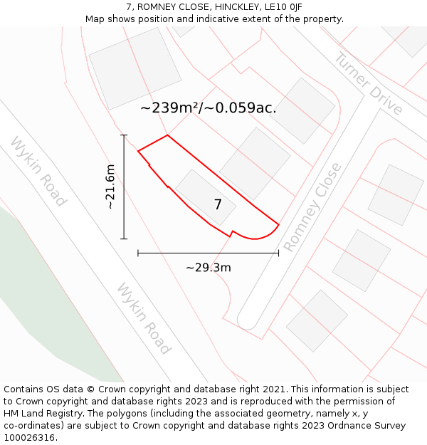 7, ROMNEY CLOSE, HINCKLEY, LE10 0JF: Plot and title map