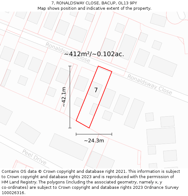 7, RONALDSWAY CLOSE, BACUP, OL13 9PY: Plot and title map