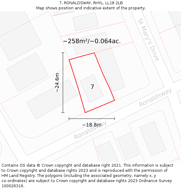 7, RONALDSWAY, RHYL, LL18 2LB: Plot and title map