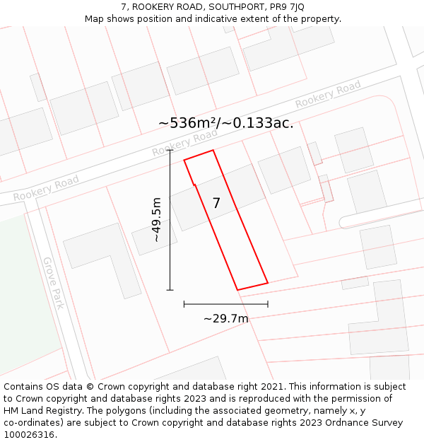 7, ROOKERY ROAD, SOUTHPORT, PR9 7JQ: Plot and title map