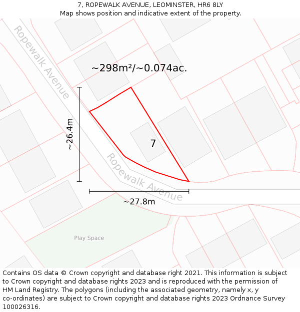 7, ROPEWALK AVENUE, LEOMINSTER, HR6 8LY: Plot and title map