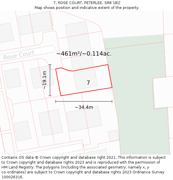 7, ROSE COURT, PETERLEE, SR8 1BZ: Plot and title map