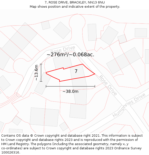 7, ROSE DRIVE, BRACKLEY, NN13 6NU: Plot and title map