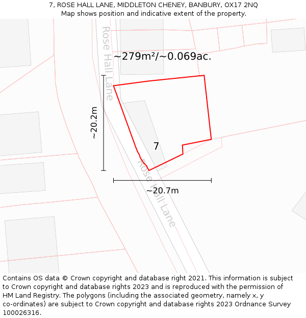 7, ROSE HALL LANE, MIDDLETON CHENEY, BANBURY, OX17 2NQ: Plot and title map