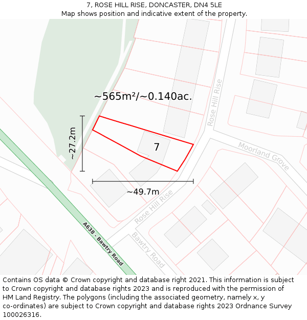 7, ROSE HILL RISE, DONCASTER, DN4 5LE: Plot and title map