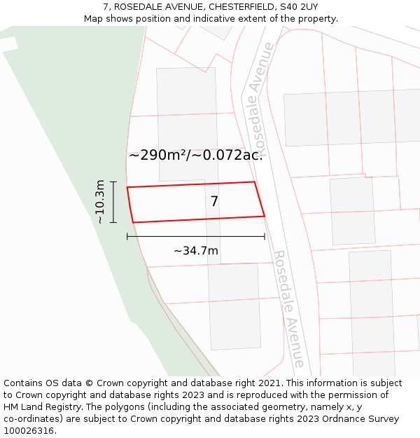 7, ROSEDALE AVENUE, CHESTERFIELD, S40 2UY: Plot and title map