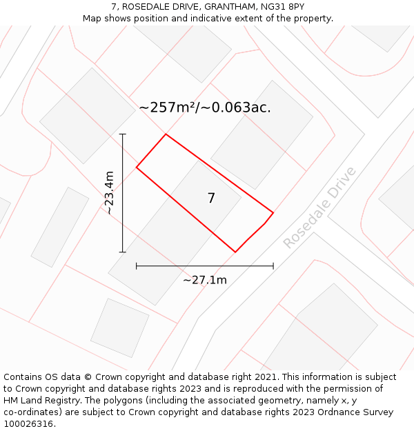 7, ROSEDALE DRIVE, GRANTHAM, NG31 8PY: Plot and title map