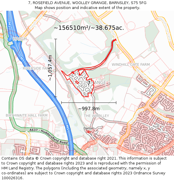 7, ROSEFIELD AVENUE, WOOLLEY GRANGE, BARNSLEY, S75 5FG: Plot and title map