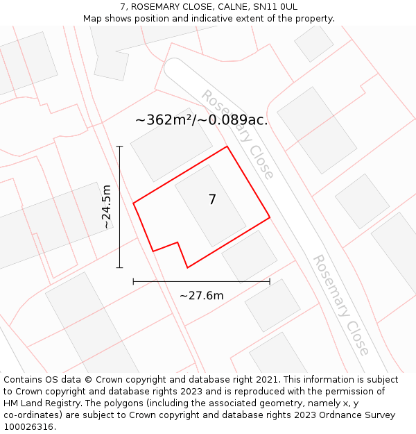 7, ROSEMARY CLOSE, CALNE, SN11 0UL: Plot and title map