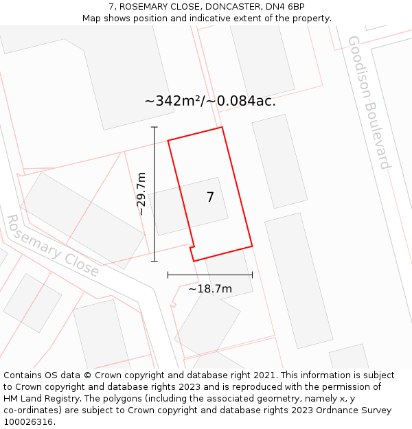 7, ROSEMARY CLOSE, DONCASTER, DN4 6BP: Plot and title map