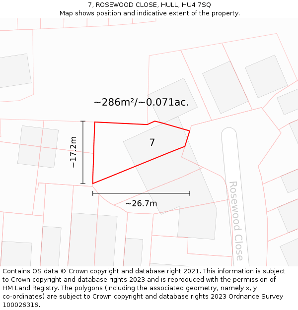 7, ROSEWOOD CLOSE, HULL, HU4 7SQ: Plot and title map