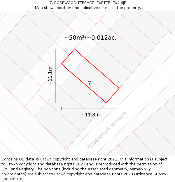 7, ROSEWOOD TERRACE, EXETER, EX4 6JE: Plot and title map