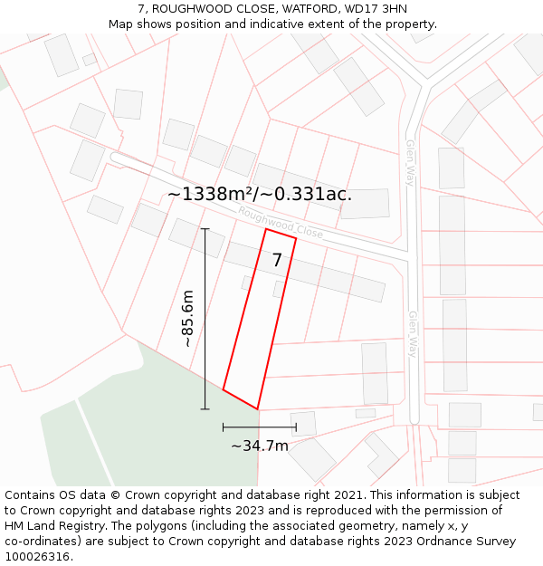 7, ROUGHWOOD CLOSE, WATFORD, WD17 3HN: Plot and title map