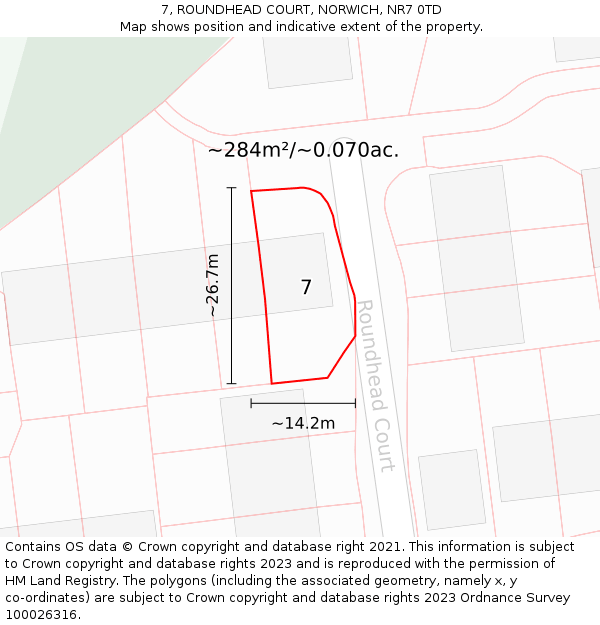 7, ROUNDHEAD COURT, NORWICH, NR7 0TD: Plot and title map