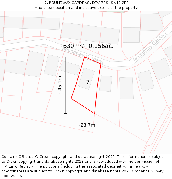 7, ROUNDWAY GARDENS, DEVIZES, SN10 2EF: Plot and title map