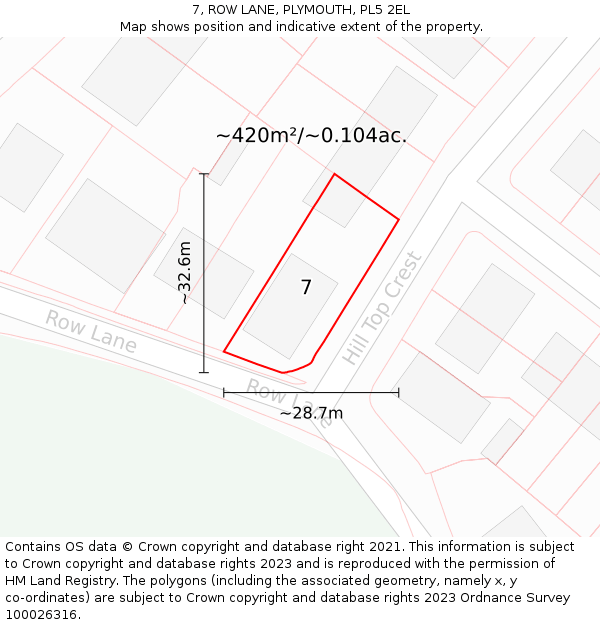 7, ROW LANE, PLYMOUTH, PL5 2EL: Plot and title map