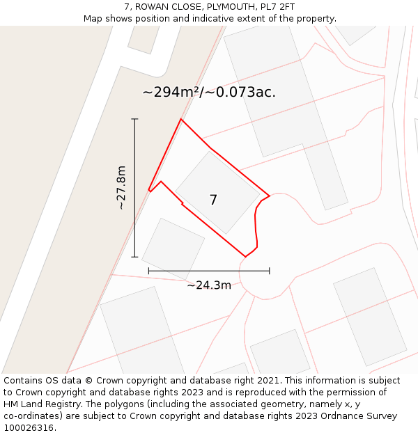 7, ROWAN CLOSE, PLYMOUTH, PL7 2FT: Plot and title map