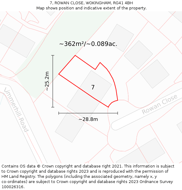 7, ROWAN CLOSE, WOKINGHAM, RG41 4BH: Plot and title map