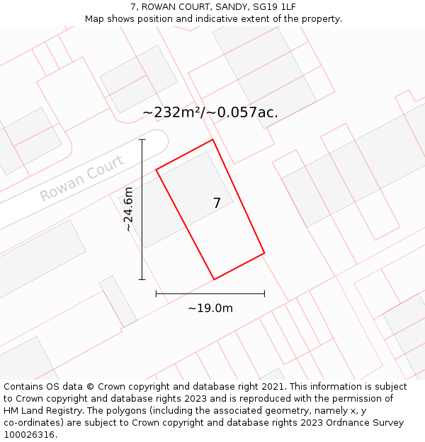 7, ROWAN COURT, SANDY, SG19 1LF: Plot and title map