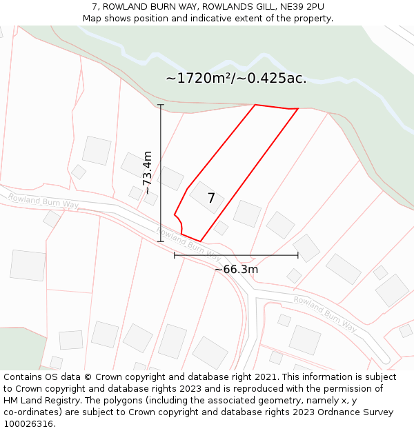 7, ROWLAND BURN WAY, ROWLANDS GILL, NE39 2PU: Plot and title map