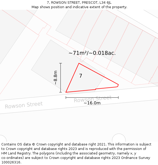 7, ROWSON STREET, PRESCOT, L34 6JL: Plot and title map